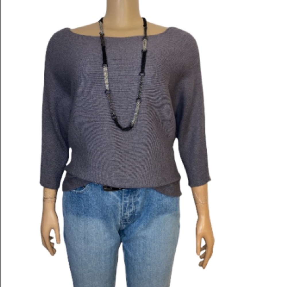 NY & Co Knit Sweater Dolman batwing sleeves Pullover vertical ribbed gray size M